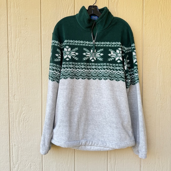 NWT Ralph Lauren Men's Green Snowflake Half-Zip Fleece Sweater XL
